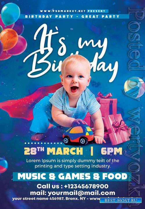 Birthday kids party - Premium flyer psd template