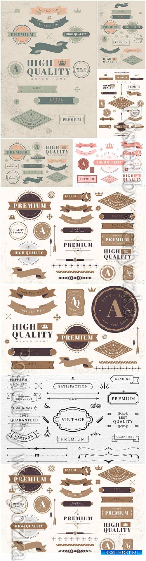 Vintage labels and badges decorative vector elements