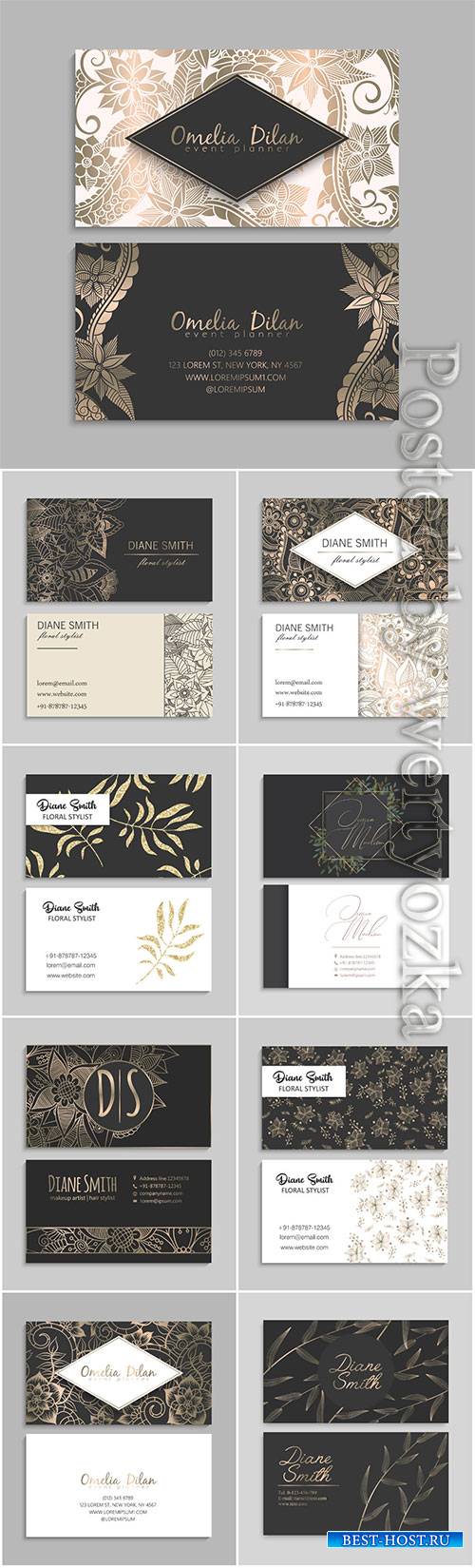 Flowers business cards in vector