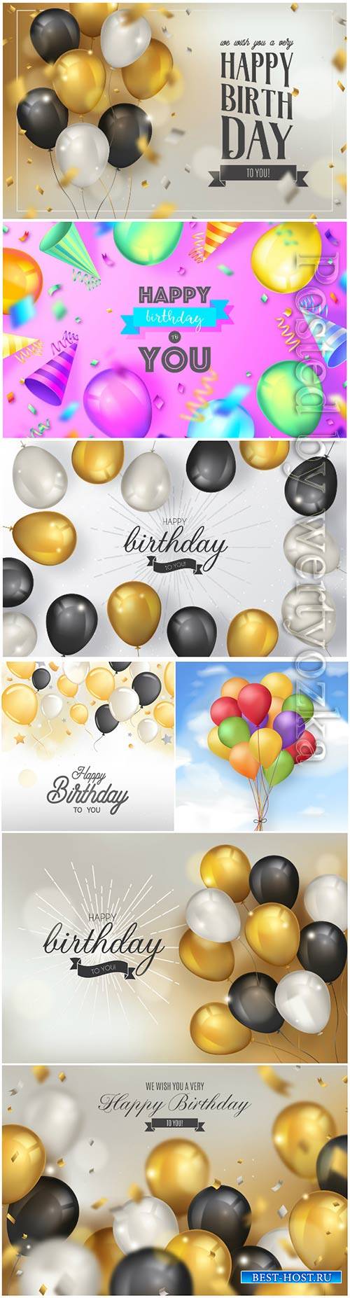 Elegant birthday vector background with realistic balloons