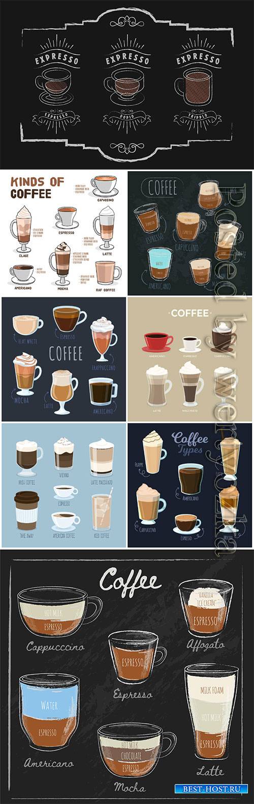 Coffee types vector collection