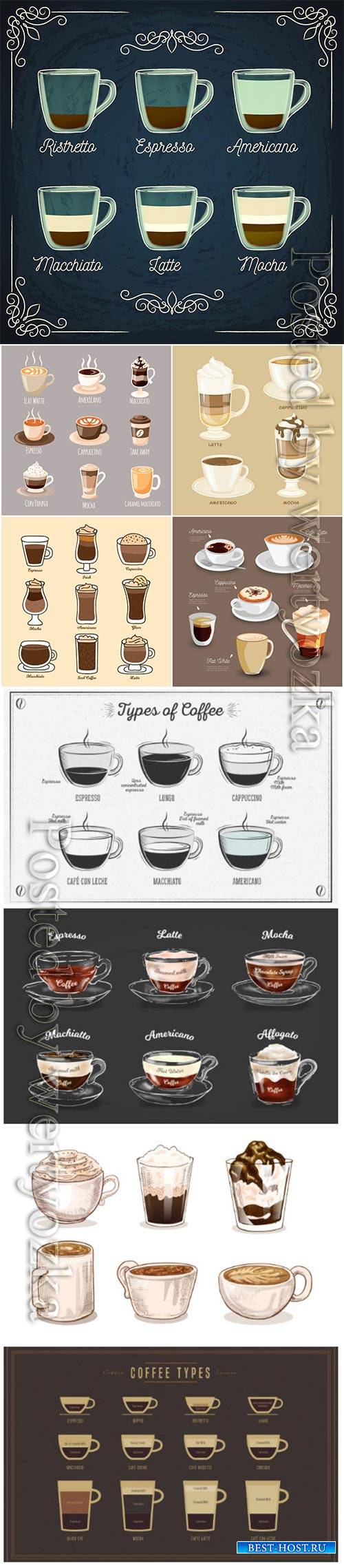 Vintage vector coffee types concept