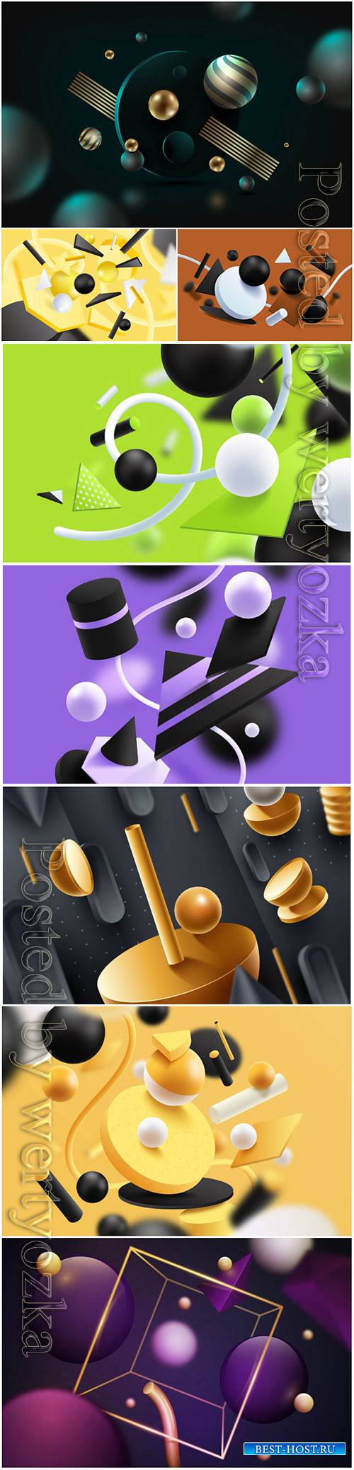 3D models template background with colorful shapes