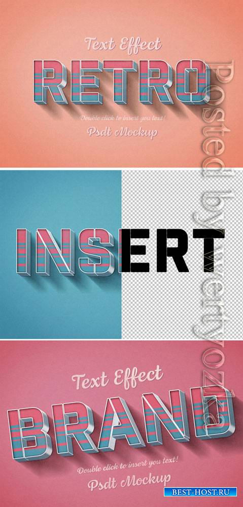 Retro 3D Text Effect with Pink and Blue Stripes