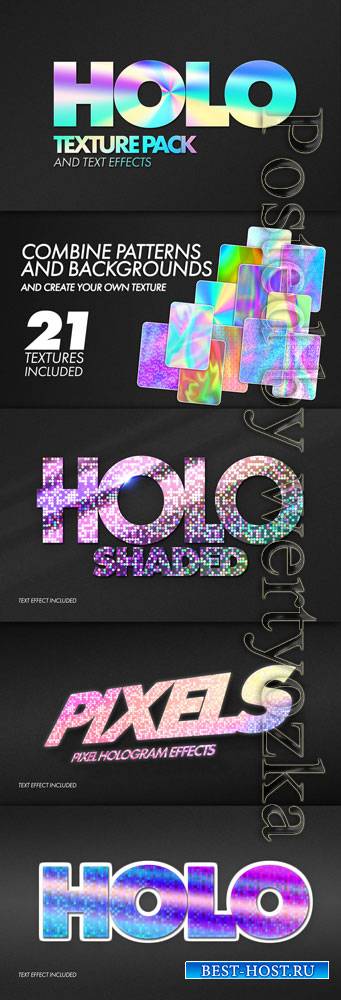 Holographic Texture Text Effect Mockup Bundle