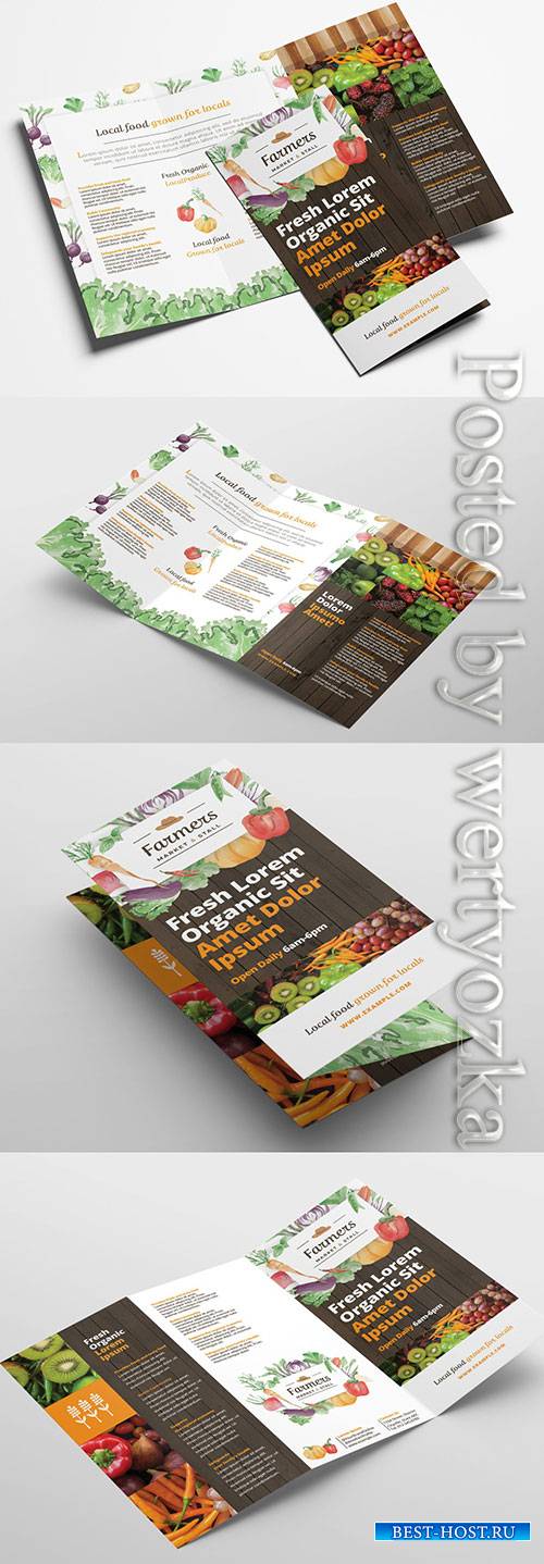 Trifold Brochure Layout with Organic Farmers Market Theme