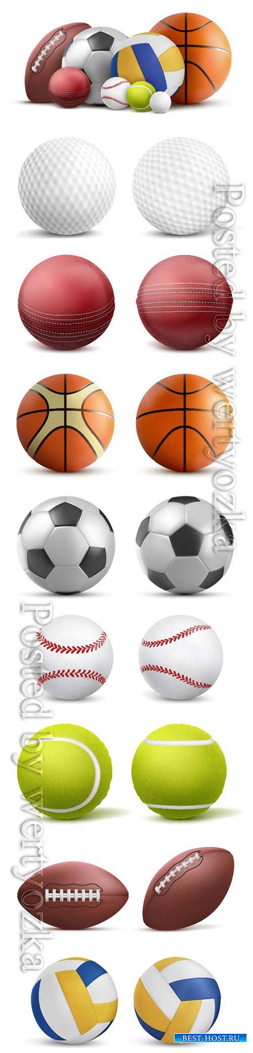 Sports balls, soccer, volleyball, baseball, tennis, golf, rugby vector template design