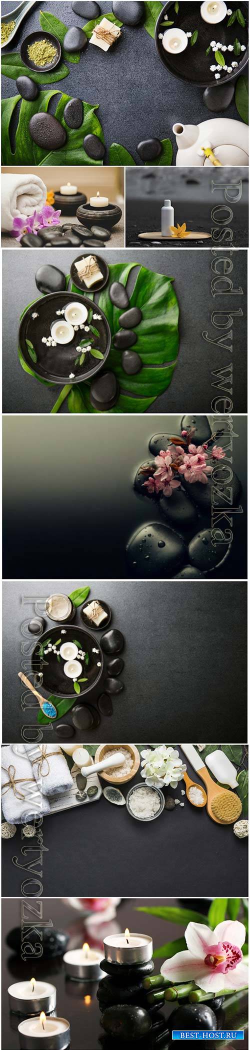 Spa backgrounds with orchids and spa stones