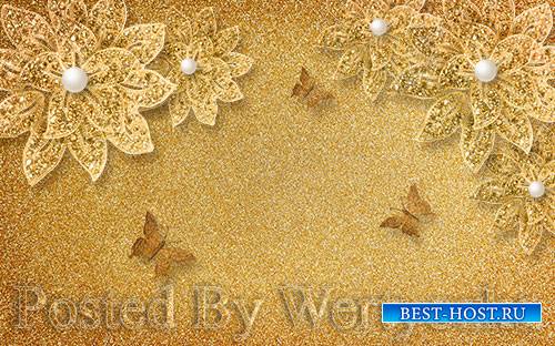 3D psd models luxury broken gold flower pearl butterfly background wall