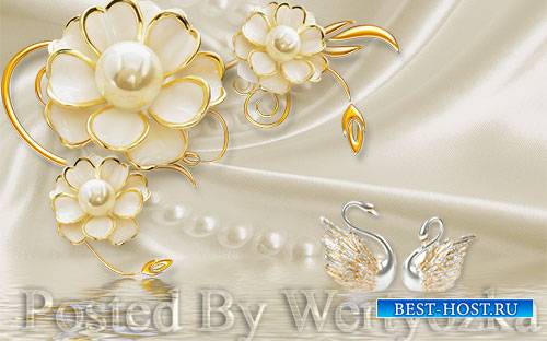 3D psd models dimensional luxury gold jewels flowers swan pearl wall backgr ...