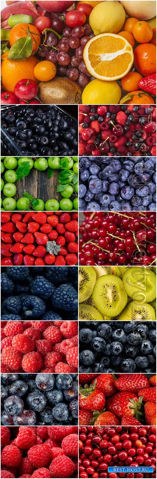 Fresh fruits and berries stock photo set