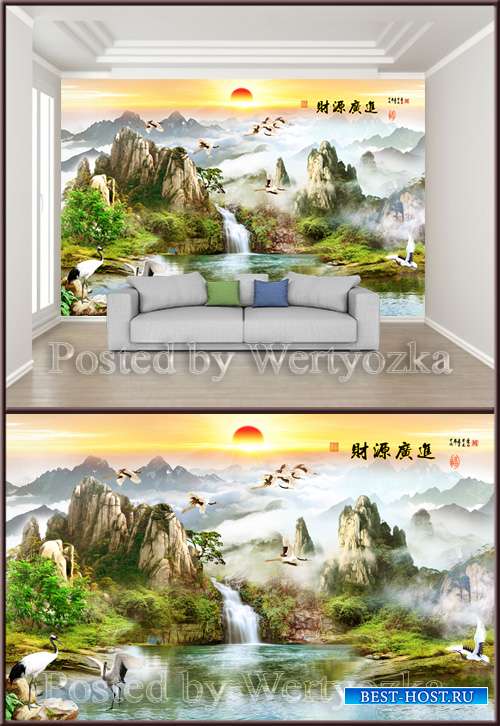 3D psd background wall chinese landscape