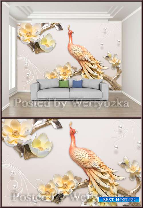 3D psd background wall pattern embossed peacock