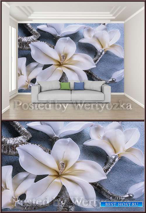 3D psd background wall orchid relief