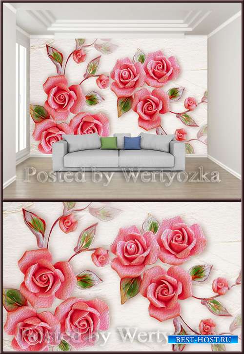 3D psd background wall embossed rose flower