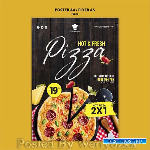 Pizza restaurant poster template with photo