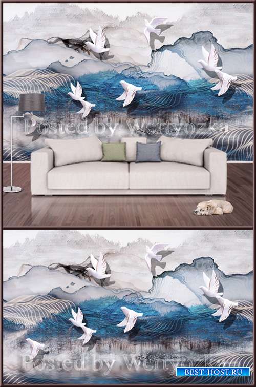 3D psd background wall pigeons