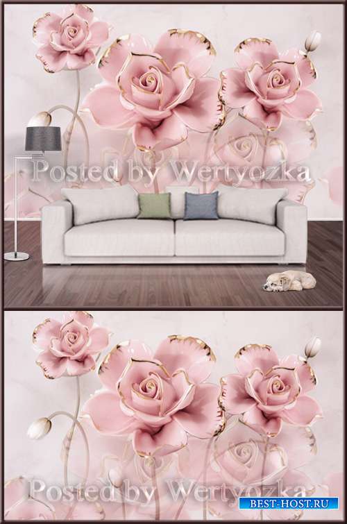 3D psd background wall hibiscus flower