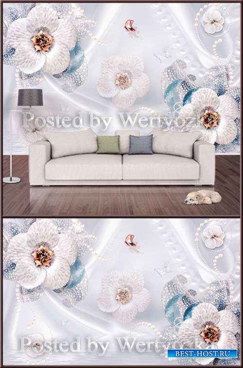 3D psd background wall flowers pearl decor