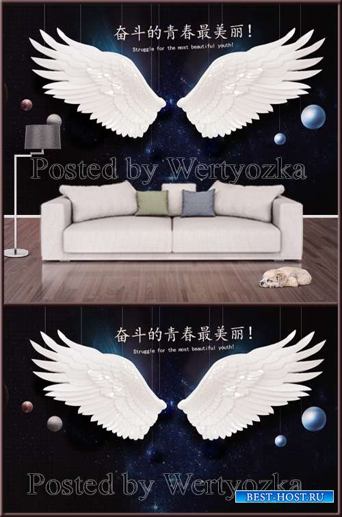 3D psd background wall angel wings