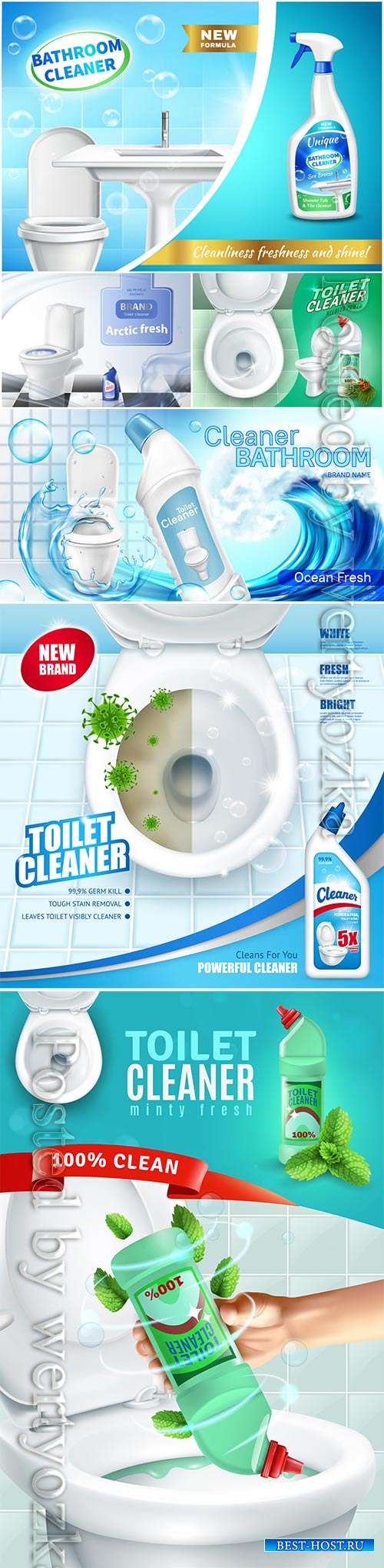 Cleaning products for toilet room advertising poster in vector