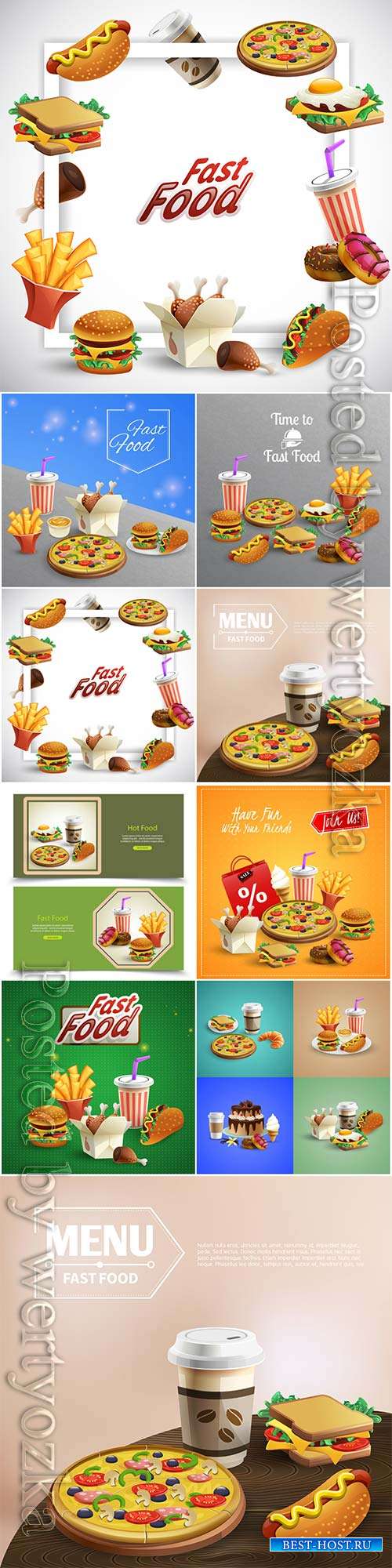 Fast food isometric element vector collection
