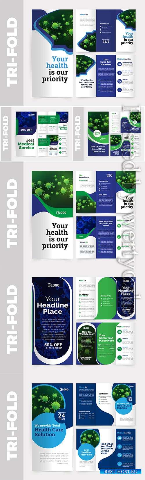 Medical tri-fold brochure design vector template