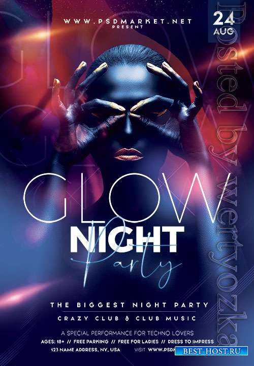 Glow night party - Premium flyer psd template