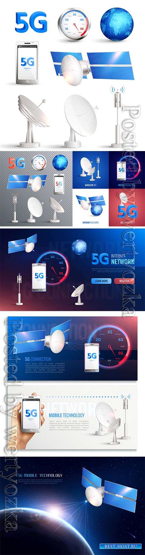 Mobile technology vector icons, broadband internet connection of 5g standard