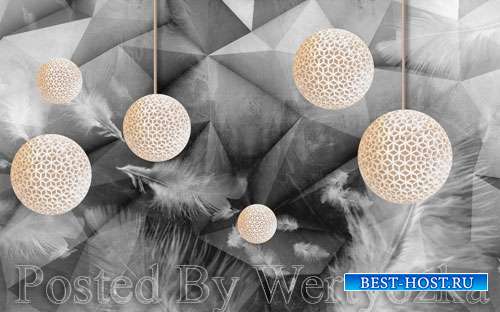 3D psd models modern fashion doodle feather three dimensional ball gray background wall