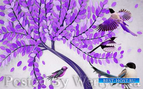 3D psd models modern beautiful hand painted embossed fortune tree bird tv b ...