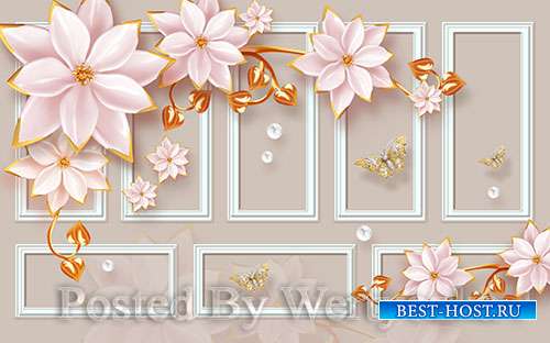 3D models template modern luxury pink jewels flowers gold leaves