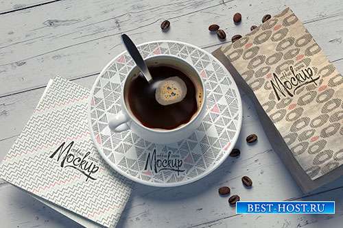 Mockup with a coffee cup composition with replaceable patterns