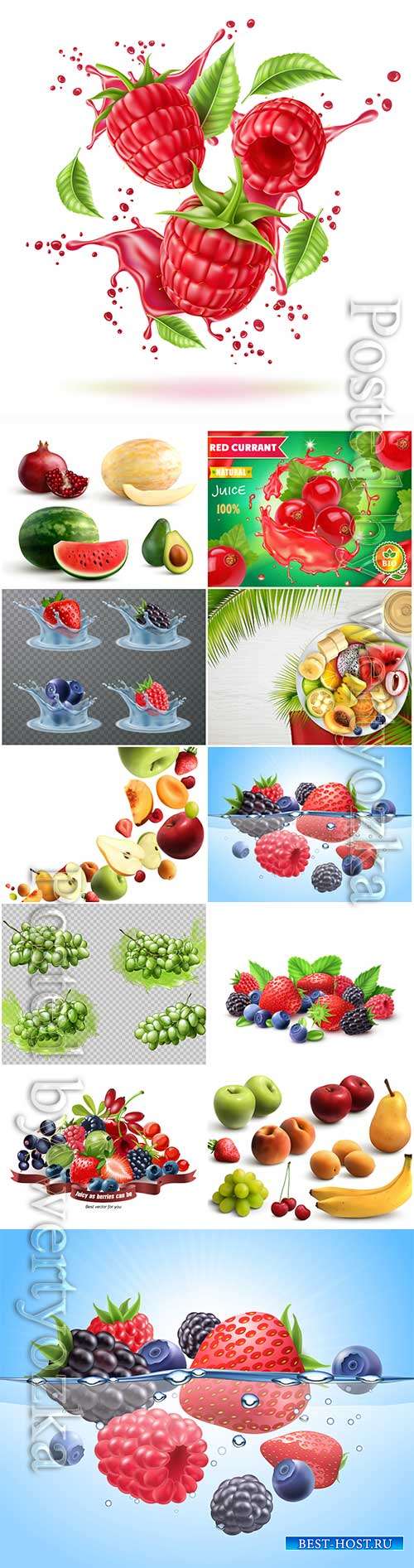 Mix of fresh berries and fruits isolated on white background