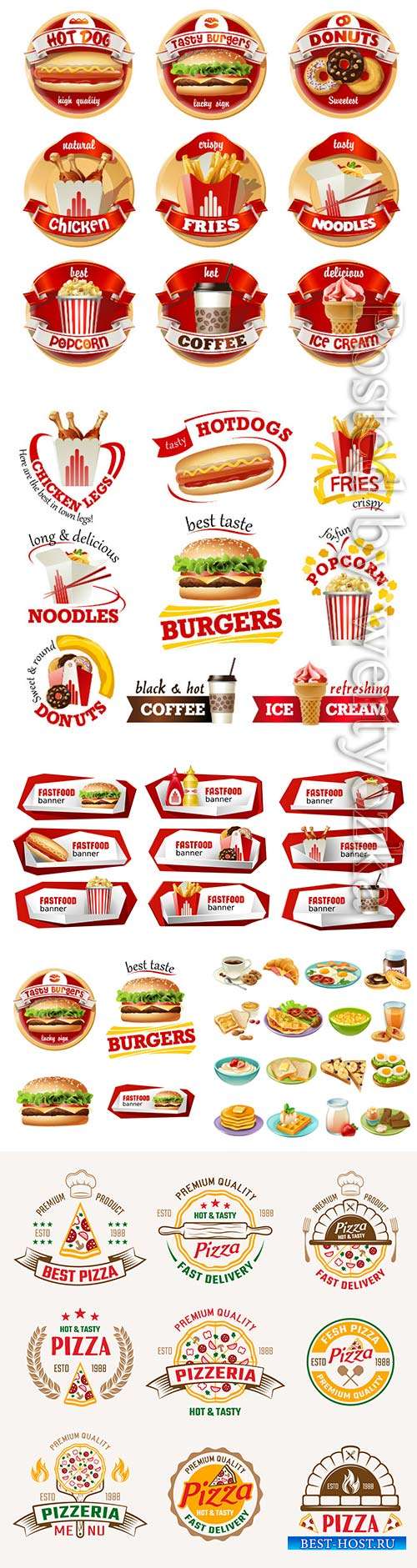 Vector set fast food logos stickers