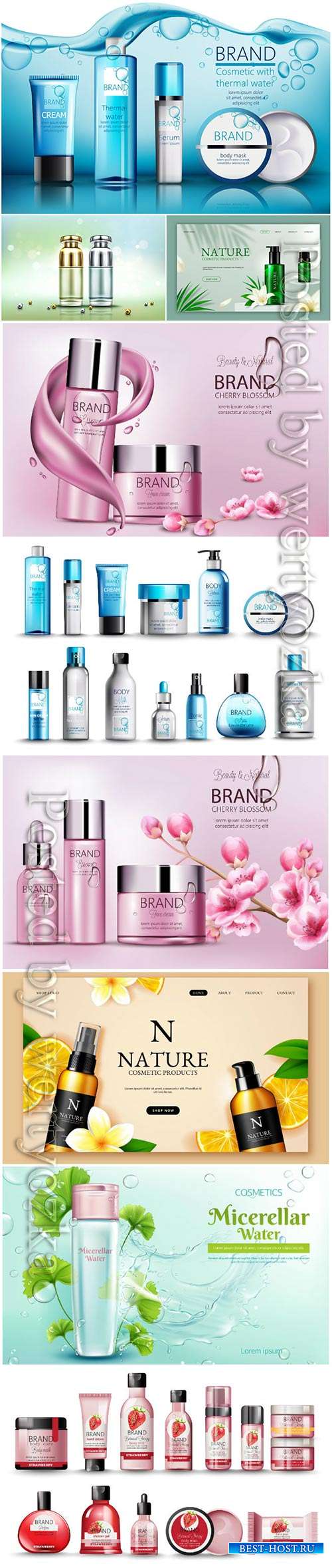 Realistic cosmetic products advertising vector template