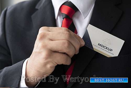Close-up businessman putting business card mock-up in his pocket