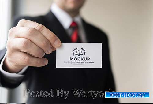 Businessman holding business card mock-up with one hand