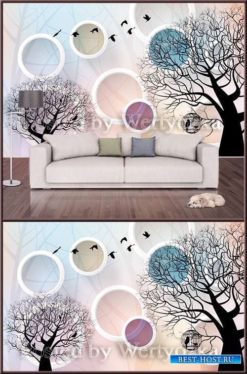 3D psd background wall trees and circles