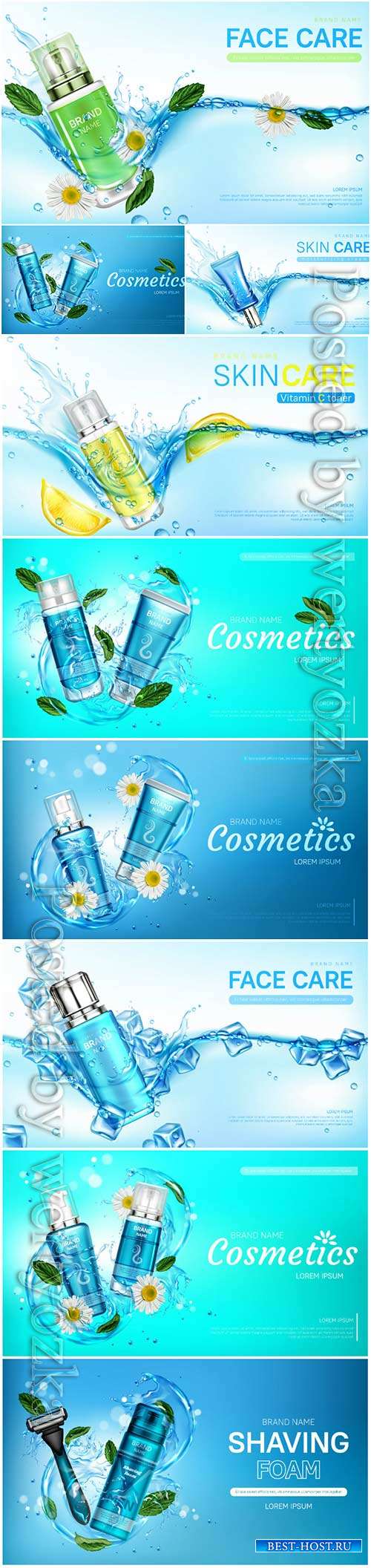 Skin care cosmetics, advertising posters in vector