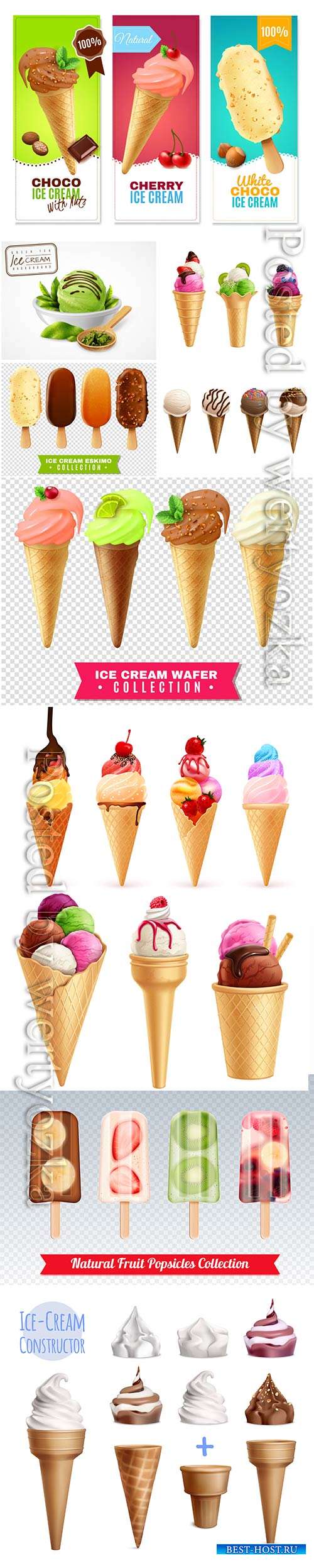 Ice cream with fruits and berries vector illustration