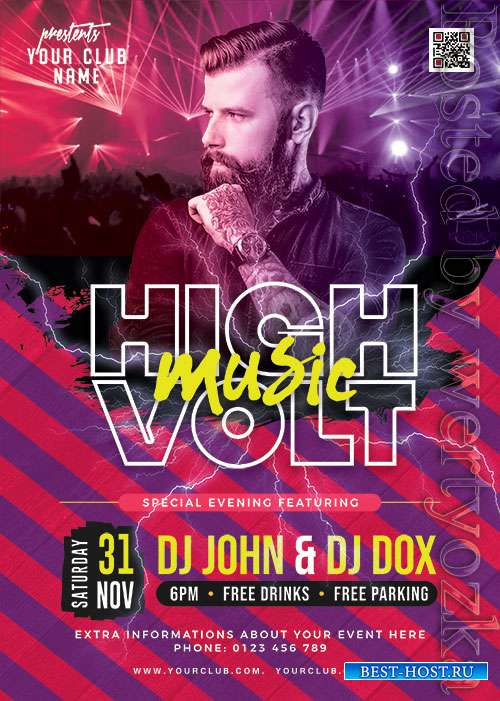 High Voltage Music Party Flyer PSD Template