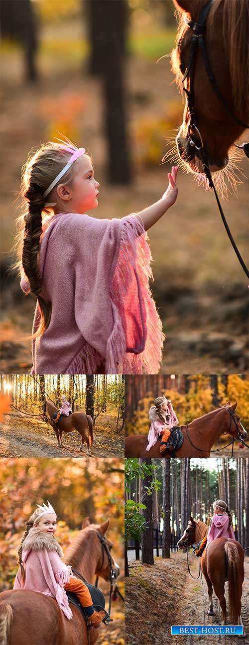 Маленькая девочка и конь - Фотоклипарт
