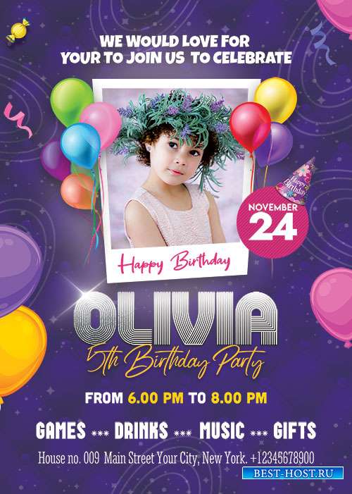 Birthday Party Invitation Flyer PSD
