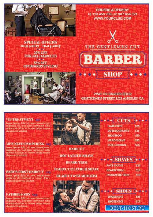 Barber shop bifold flyer psd template