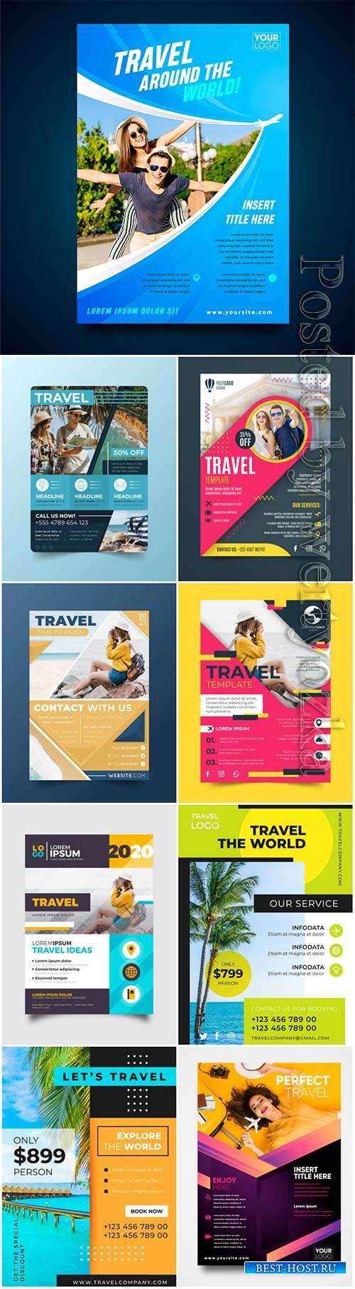 Travel and vacation flyers in vector