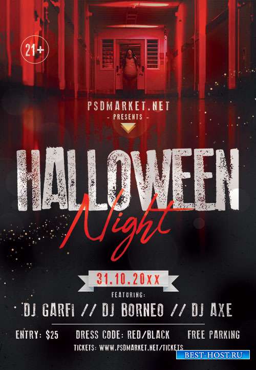 Halloween night party flyer psd