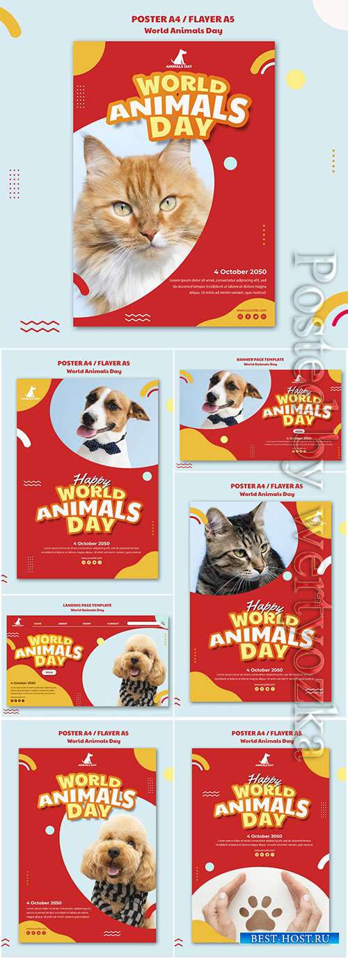 World animals day template flyer psd