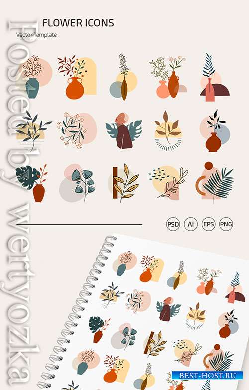 FLOWER ICONS TEMPLATE IN PSD + VECTOR (.AI+.EPS)
