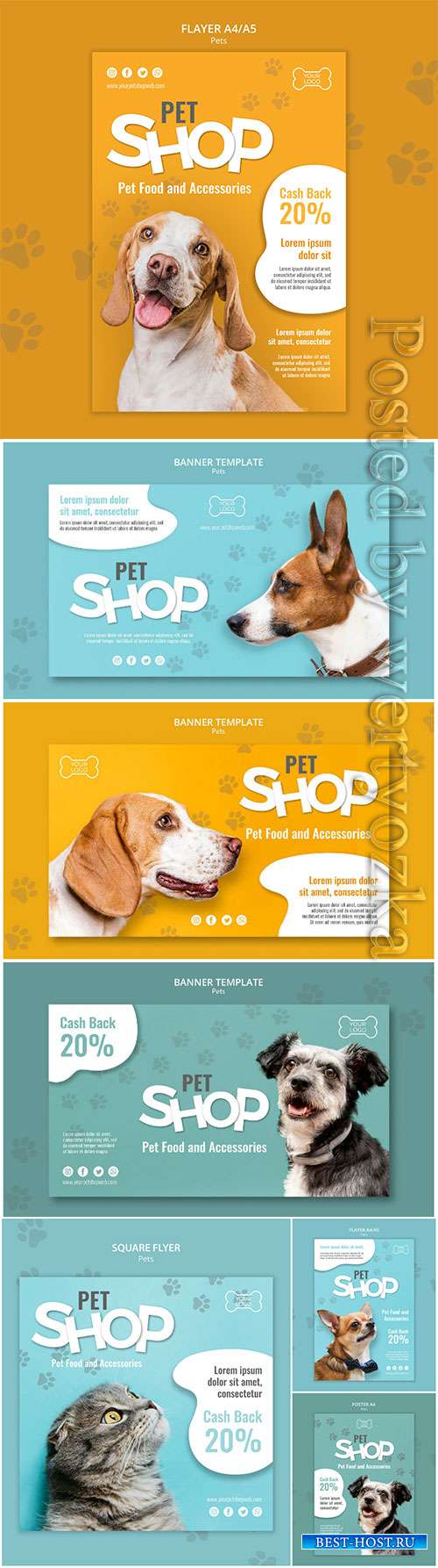Pet shop banner template with photo